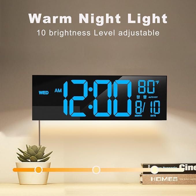 JALL 13" Large Digital Wall Mount Clock, Count Down Timer, Alarm, Big LED, DST, Temperature for Living Room Classroom Desk, Xmas, Birthday Gift for Senior Mom Dad, RGB