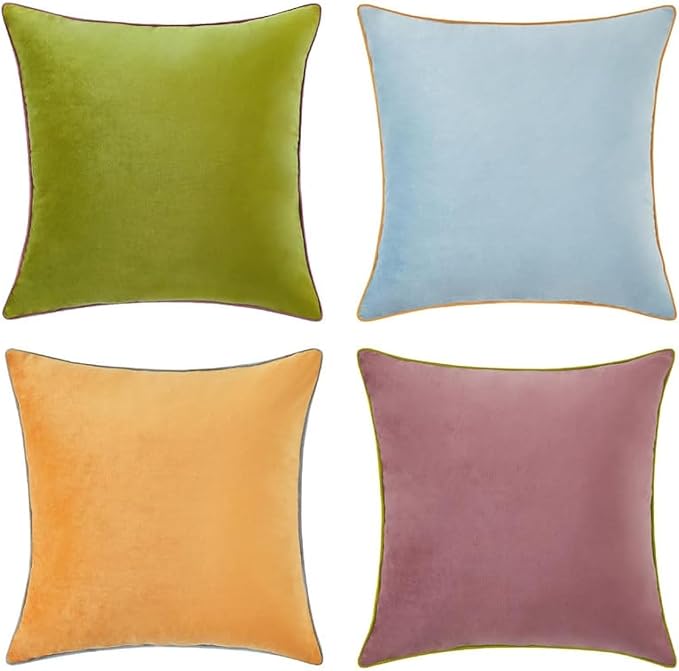 MONDAY MOOSE Decorative Throw Pillow Covers Cushion Cases, Set of 4 Soft Velvet Modern Double-Sided Designs, Mix and Match for Home Decor, Pillow Inserts Not Included (16x16 inch, Purple/Green)