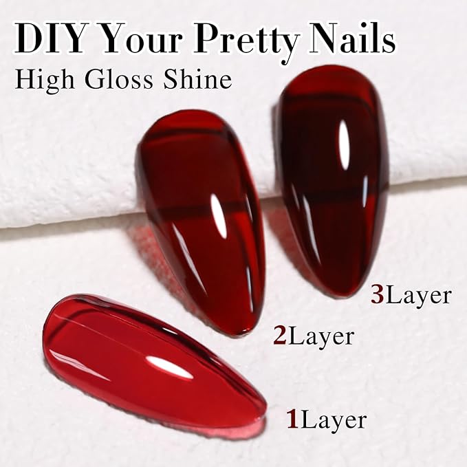 Double Rhythm 0.5Oz Jelly Gel Polish Translucent Sheer Neutral Natural Light Milky Same Color Same Bottle 15ML Burgundy Gel DIY at Home (Blood Red-A1371)