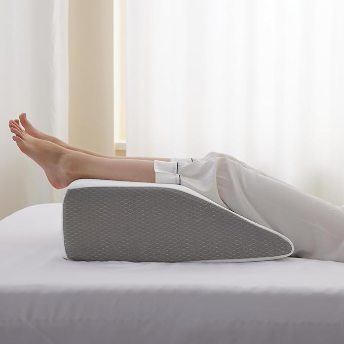 Bedluxe Leg Elevation Pillows, Leg Pillows for Sleeping, Cooling Gel Memory Foam Top, Wedge Pillow for Legs, Leg Wedges for Circulation, Swelling, After Surgery - Removable Cover (6 Inch, White/Grey)