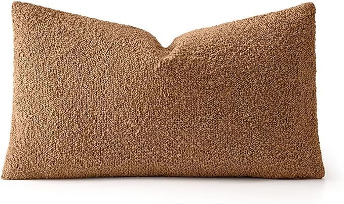 MIULEE Textured Boucle Lumbar Pillow Cover for Bed 12x20 Brown | Pack of 1 Textured Neutral Fall Autumn Couch Throw Pillow Cover, Accent Solid Pillowcase, Sofa Living Room Home Decor