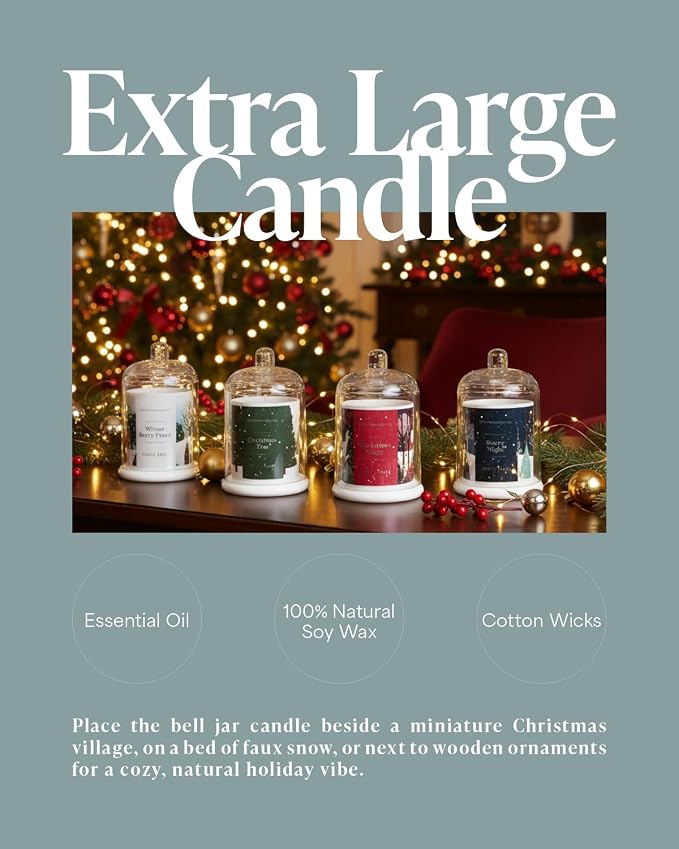 Hidden Label Winter Berry Frost Candle, 10oz Bell Jar, 60H Soy Wax | Non-Toxic Formula | Snow Globe Display Piece | Holiday Gift Ready | Aromatherapy | Clean Burn | Festive Decor