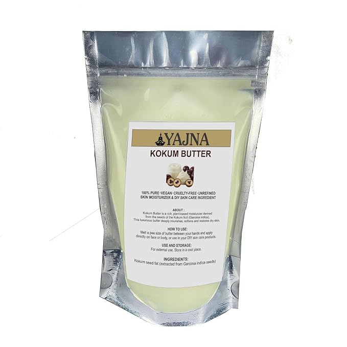 Yajna Organic Raw Kokum Butter 100% Pure,Natural & Unrefined| Skin Moisturizer For Face, Body & Hair| 8 OZ/230 GM Ivory/White Grade A | DIY Creams, Balms, Lotions, Soaps| Moisturizes Dry Skin