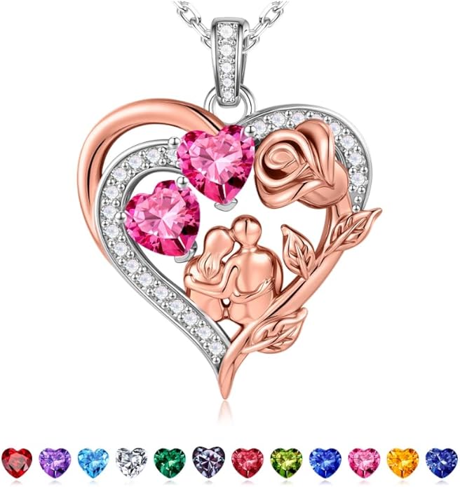 Iefil Valentines Day Gifts for Her - 925 Sterling Silver Birthstone Necklace for Women, Anniversary Birthday Gifts for Wife Girlfriend Mom