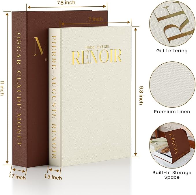 FOOMAN Beautiful Decorative Books, Set of 2 Linen Faux/Fake Book Boxes | Magnetic Design, Aesthetic Storage Boxes for Home Decor, Coffee Tables, Photo Organization, Keepsakes, Bookshelves or Mantles