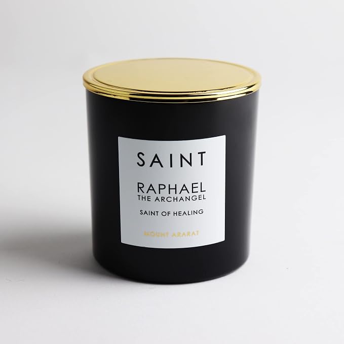 SAINT Raphael The Archangel Scented Candle with Prayer and Prayer Coin | Soy Coconut Aromatherapy Candle with 50 Hour Burn Time