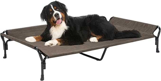 Veehoo Cooling Elevated Dog Bed, Raised Dog Cot with Guardrail & Headrest | Washable Dog Couch Bed for Indoor & Outdoor, Durable Breathable Teslin Mesh, Non-Slip Feet, XX Large, 63" x 37", Brown