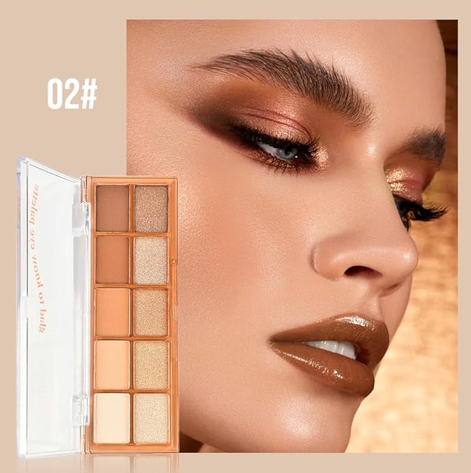 10 Colors Nude Brown Eyeshadow Palette – High Pigment Matte & Shimmer Eyeshadow Palette for Mature Women, Neutral Long-Lasting Waterproof Eye Makeup, Blendable & Cruelty-Free Silky Texture 02#