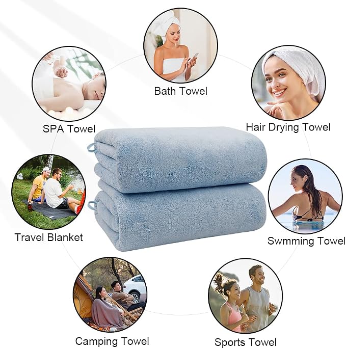Orighty Bath Towels Pack of 4 (27’’ x 54’’) - Soft Feel Microfiber Bath Towel, Highly Absorbent Microfiber Towels for Body, Quick Drying, Bath Towel Set for Sport, Yoga, SPA, Fitness - Blue