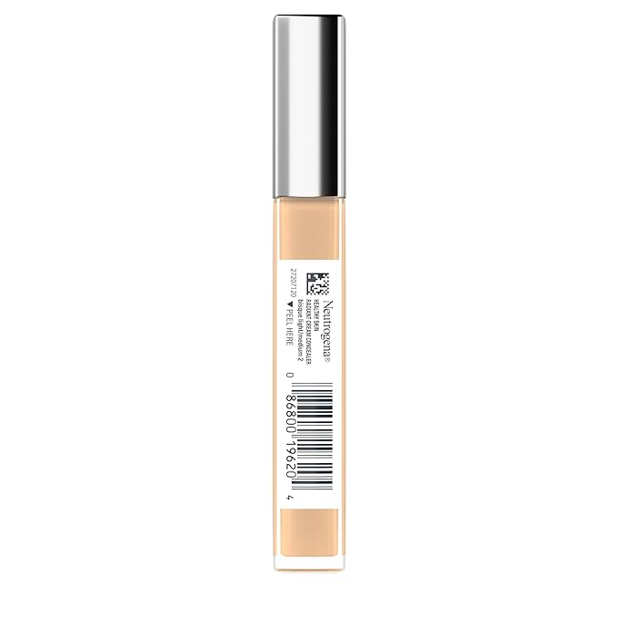 Neutrogena Healthy Skin Radiant Lightweight Brightening Cream Concealer with Peptides & Vitamin E Antioxidant, Non-Comedogenic, Bisque Light/Medium 02 neutral undertones, 0.24 fl. oz