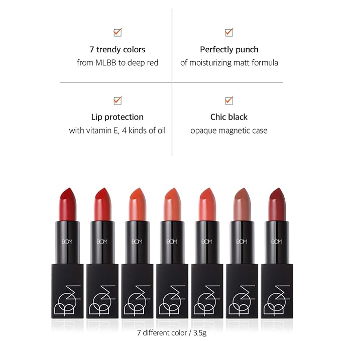 bom My Lipstick #805 Light Coral Long Lasting Strong Coral Matte Lipstick Velvet Texture