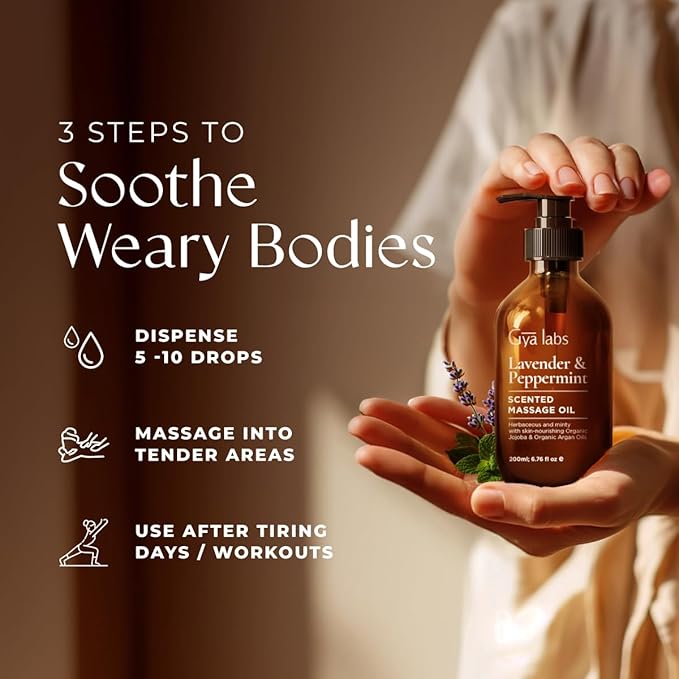 Gya Labs Lavender & Peppermint Massage Oil - 6.76 Fl Oz - Non-Greasy Formula for Sore Muscles, Deep Relaxation & All Skin Types - Suitable for Men & Women