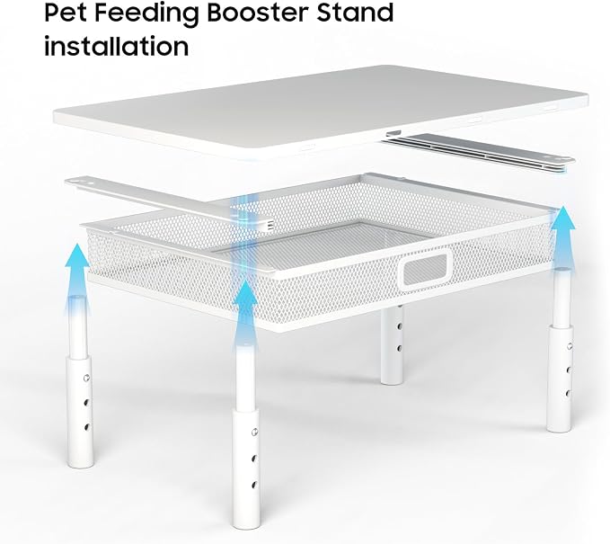 W‌SOWX Adjustable Automatic Cat Feeder Stand, Elevated Cat Food Stand,White | With Drawer and Cat Food Mat,Raises Feeder/Bowls by 4.1"/4.9"/5.7",Relieves Spine and Joints Noticeably on Pets-Sturdy Metal