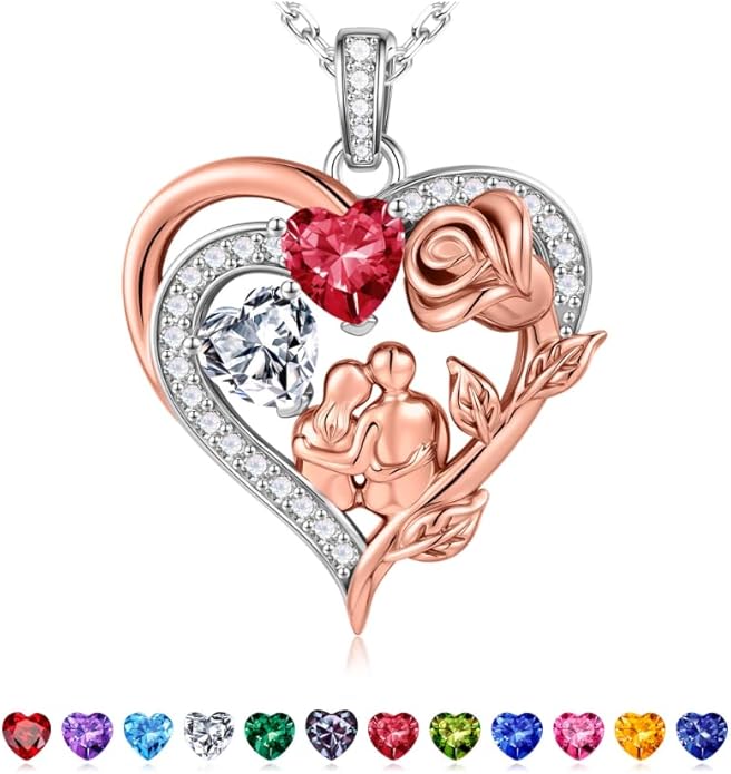 Iefil Valentines Day Gifts for Her - 925 Sterling Silver Birthstone Necklace for Women, Anniversary Birthday Gifts for Wife Girlfriend Mom