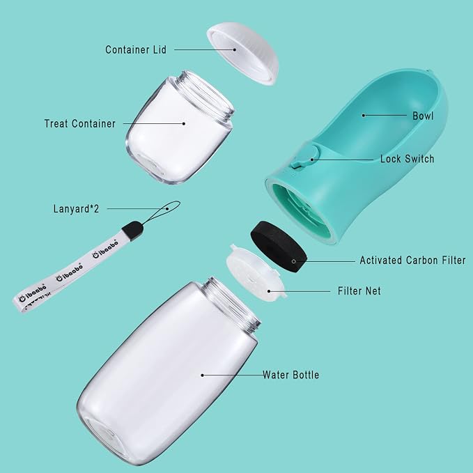 Cibaabo Dog Water Bottle Portable with Food Container & Filter for Travel | Feeding & Hydration | Travel Water Bowl | Portable Pet Dispenser | Dog Gifts | Puppy Essentials | for Hiking Camping Beach