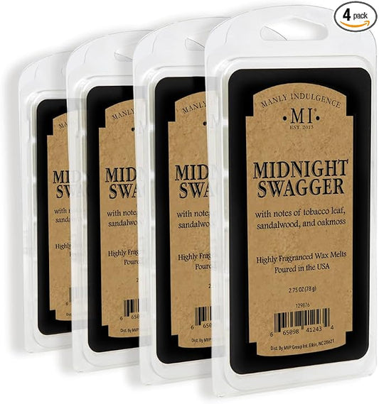 Manly Indulgence Midnight Swagger Scented Wax Melts, Wax Melt Warmer Cubes, Long Lasting Scented Wax Warmer Cubes, 4 Pack, 6 Cubes Each - Made in The USA