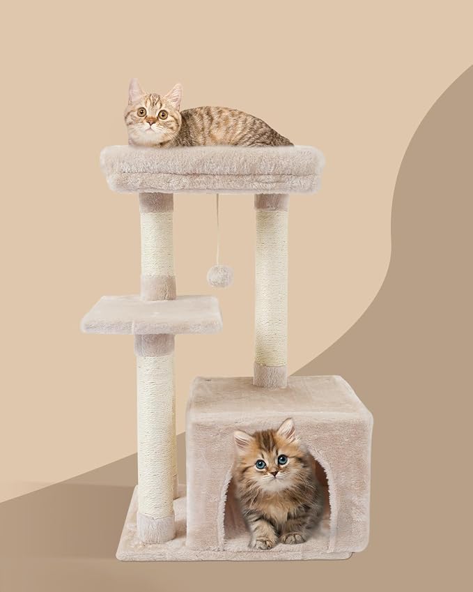 Cute Cat Tree Kitten Cat Tower Condo Cat Furniture Sisal Scratching Posts B | FISH&NAP For Indoor Jump Platform Activity Center Play House Beige