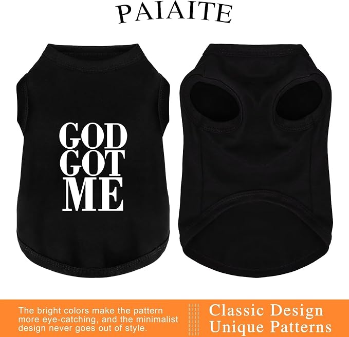 Discover Cozy Cotton Canine Wear: Breathable Soft, and Lightweight Dog Shirt Vest with Eye-Catching Graphics(GOD GOT ME), Keeping Your Furry Friend Warm and Comfy! Black L