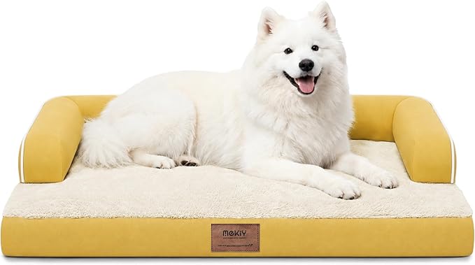 Orthopedic XL Dog Bed with Bolster for Extra Large Size Dogs | Pillow Support for Neck Relief, Egg Crate Foam, Skin-Friendly Surface, Waterproof Liner, Anti-Slip Bottom, 42 x 30 Inch