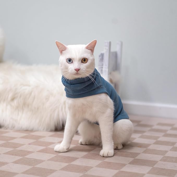 Cat Sweater Warm Fleece Pet Clothes for Cats Only | Soft Cat Vest Puppy Hoodie Coat, Fall Cold Winter Sweatshirt Pullover Clothing also for Small Dogs, Blue M
