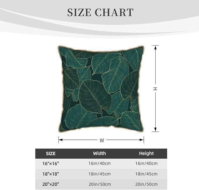 Green Gold Leaf Velvet Pillow Covers 18x18 Inch Minimalist Tropical Palm Leaves Throw Pillows for Couch Farmhouse Cushion Covers Pillowcase Plant Botanical Pillow Cases for Sofa Bed Outdoor Decor