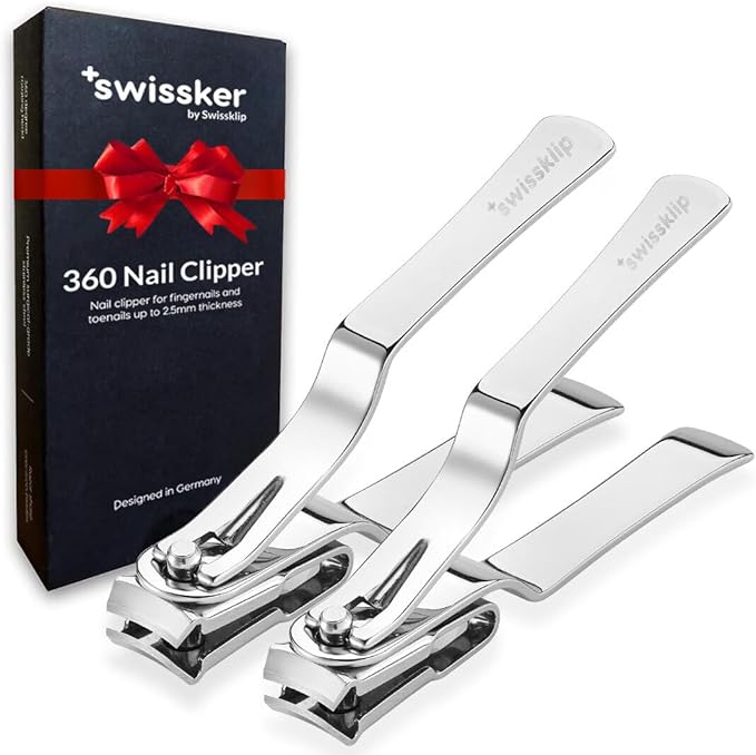 Swissker by Swissklip Nail Clippers for Men & Women I Finger Nail Clippers for Adult with 360 Degree Rotating Head I Fingernail Clippers for Women I Surgical-Grade Stainless Steel Material (2 Pack)