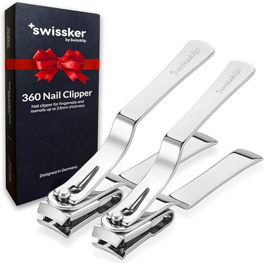 Swissker by Swissklip Nail Clippers for Men & Women I Finger Nail Clippers for Adult with 360 Degree Rotating Head I Fingernail Clippers for Women I Surgical-Grade Stainless Steel Material (2 Pack)