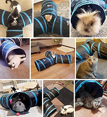 Pawaboo Cat Tunnel Tube 3-Way Tunnels, Blue, 25x53cm