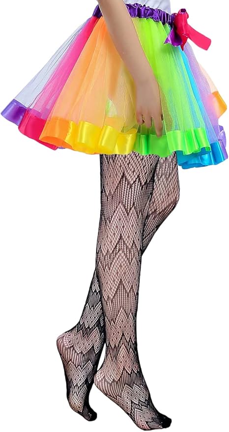 Girls Fishnet Stockings for Princess Dress High Waist Mesh Tights Cute Pattern Knit Socks
