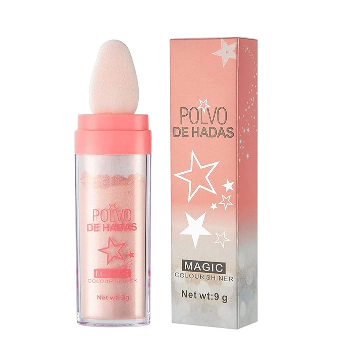 Kayswang Body Glitter Powder Stick Face highlights Shimmer Face and Body Highlighter Powder with Sponge Head, Magic Colour Shiner Powder for Face Body, Arms, Collarbones and Leg (02#Pink)