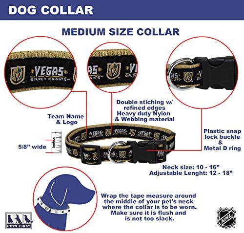 NHL LAS Vegas Golden Knights Collar for Dogs & Cats, Medium. - Adjustable, Cute & Stylish! The Ultimate Hockey Fan Collar!, Medium (12-18" Length x 0.62" Width)