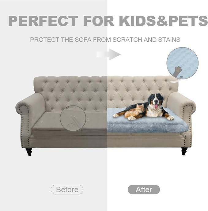 Waterproof Dog Bed Cover, Dog Pad Soft Plush Pet Blanket with Anti-Slip Back for Bed Couch Sofa, Furniture Protector for Small, Medium and Large Dogs and Cats (Light Gray-Bubble, 82"x102")