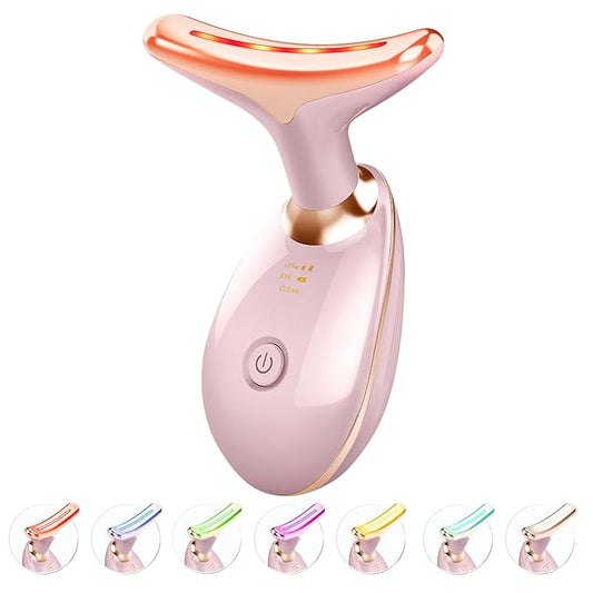 ELISHINE Red Light Therapy for Face and Neck, 7 Color Light Based Face Massager Tool, Portable Skin Care Tool for Firming, Tightening and Lifting (Glossy Pink)