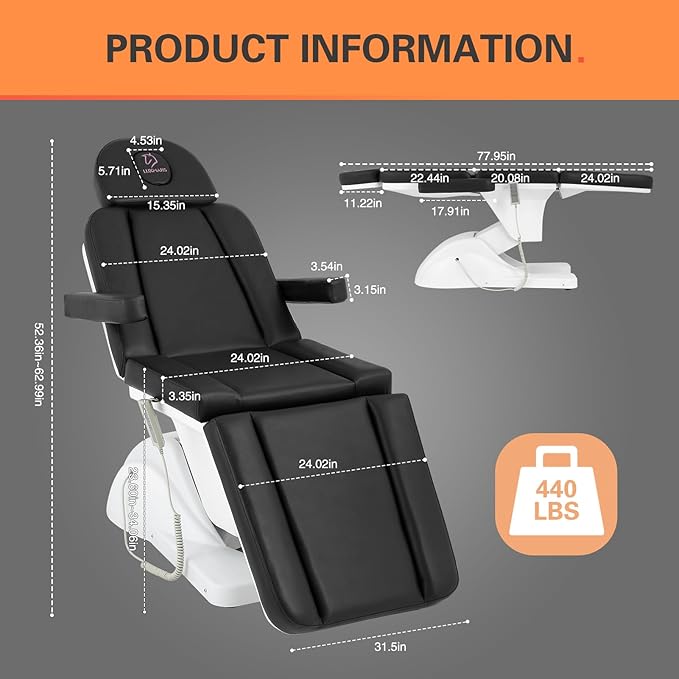 Electric Tattoo Chair with 3 Motors for Esthetician, Height Adjustable Facial Bed for Client, 660Lbs Capacity Facial Massage Bed for Beauty Spa