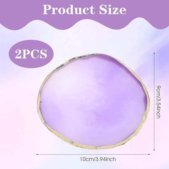 2 Pcs Resin Nail Art Palette, Nail Painting Mixed Color Palette Makeup Mixing Palettes Gold Edge Nails Polish Palettes Holder Nails Gel Color Display Board Pallet