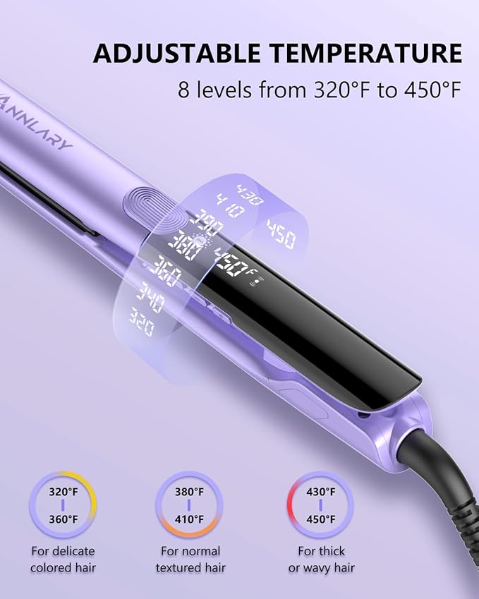 Annlary Hair Straightener 1 Inch Flat Iron and Curler 2 in 1 Titanium Ceramic Ionic Dual Voltage Straightener with Heat-Resistant Silicone, for Less Frizz, Shinier & Smoother