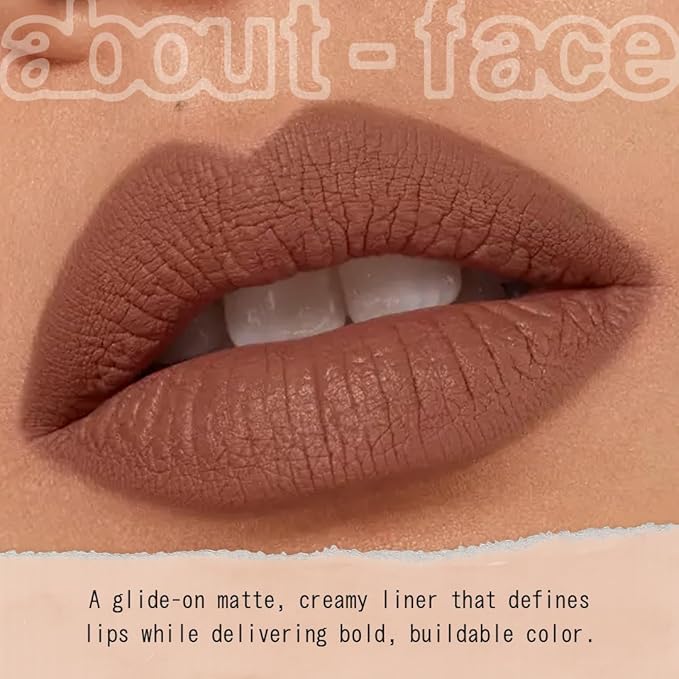 about-face Matte Fix Lip Pencil Cradled – Long-Wear, Creamy Matte Lip Liner with Hyaluronic Acid & Vitamins C & E – Vegan, Cruelty-Free, Clean Beauty – 0.042 oz (Rose Beige)