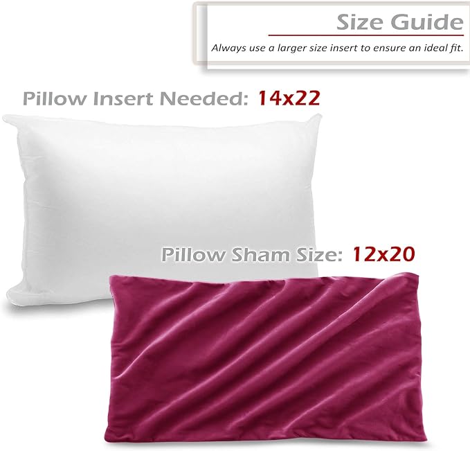 Throw Pillow Inserts Pack of 2 with Velvet Soft Solid Decorative Square Throw Pillow Covers Set for Sofa Couch Car Bedroom, 12X20 Throw Pillows Inserts with 12x18 Washable Cushion Covers, Magenta