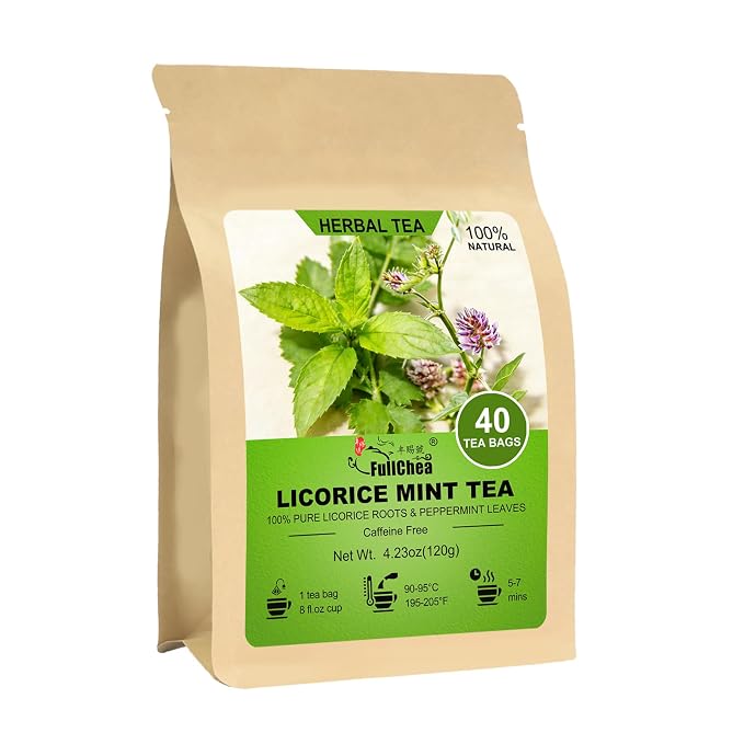 FullChea - Licorice Mint Tea Bags, 40 Count, Herbal Tea Blend | Premium licorice root blend with peppermint leaves, rich in natural goodness with a refreshing minty and subtly sweet taste