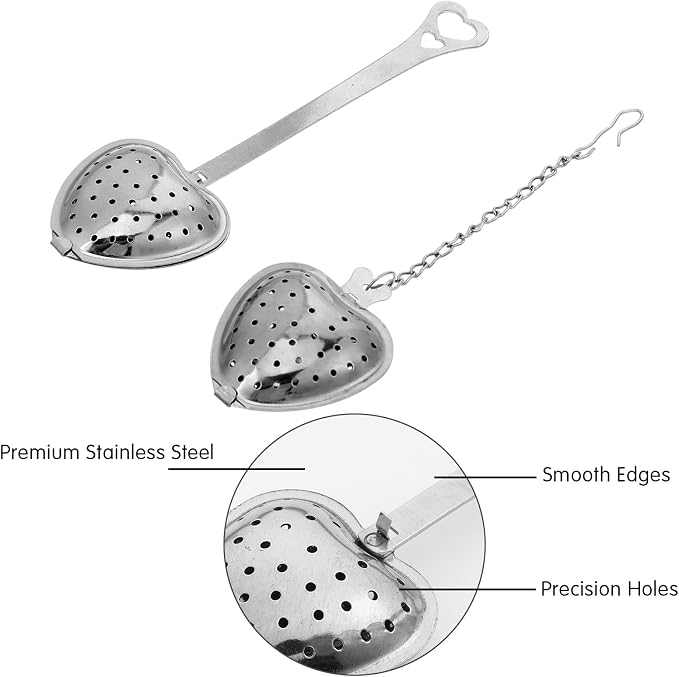 Mabor 2Pcs Loose Tea Infusers Spoon, Tea Strainers Steeper Diffuser Filter | Stainless Steel Heart Shaped Fine Mesh Strainer Spoon, Long Grip