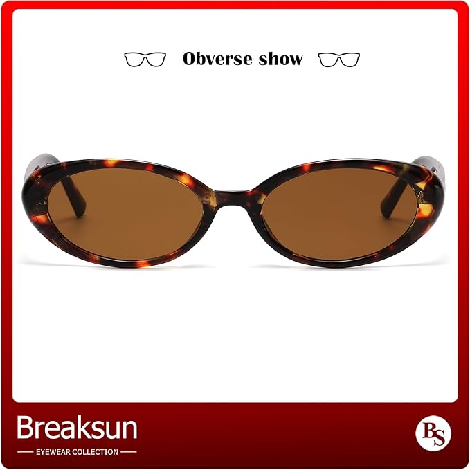Breaksun Retro Oval Sunglasses for Women Men Fashion Small Oval Sunglasses 90s Vintage Shades