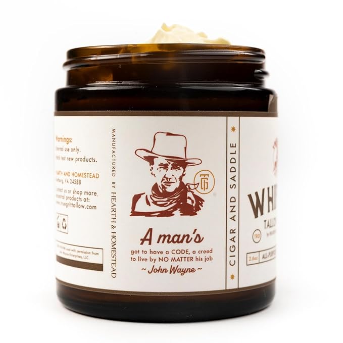 – Beef Tallow for Skin – John Wayne Inspired Whipped Tallow Balm – All-Purpose Moisturizer with Bison Tallow – Cigar and Saddle Scent – 2.6 oz