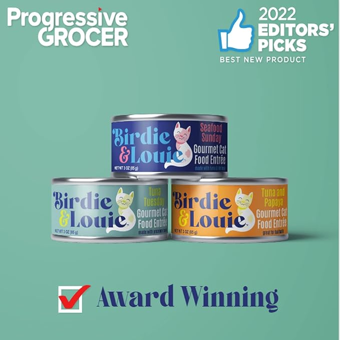 Birdie & Louie Wet Cat Food Variety Pack of Tuna Flavors | 6 Cans of 5 Different Tuna Flavors | All Natural Ingredients, Grain Free | 3 Oz Cans, Bulk Case of 60 Cans (60)