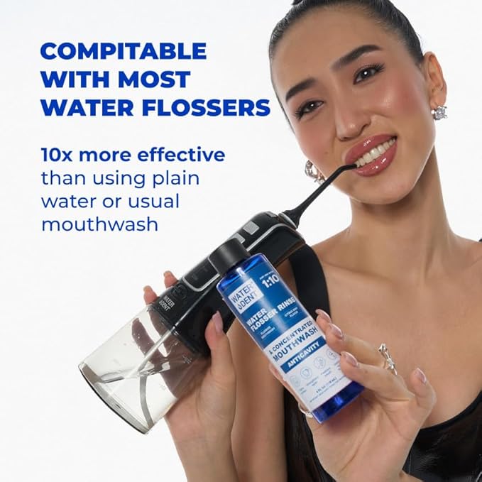 WATER DENT Fluoride Mouthwash and Water Flosser Аdditive | Add to Oral irrigator | Citrus Mint Flavor | Alcohol Free, Made in USA | Concentrated 1:10 = 44 fl.oz