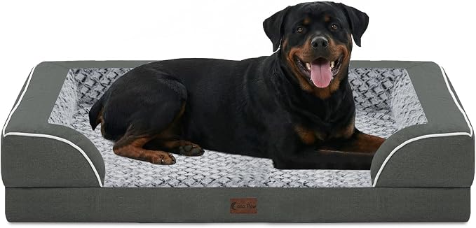 Orthopedic Dog Bed for Extra Large Dogs, Dark Grey, 48x30in | Orthopedic Foam Relieves Joint Pressure, Bolsters Supports Head And Neck, Washable Cover, Non-Slip Bottom