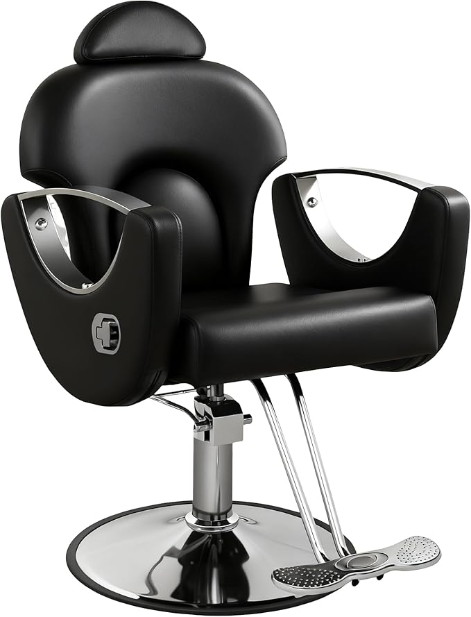 Black Reclining Salon Chair for Hair Stylist, Heavy Duty Hydraulic Pump Barber Hair Chairs, 360 Swivel Styling Chairs for Home Barbershop Beauty Spa Equipment