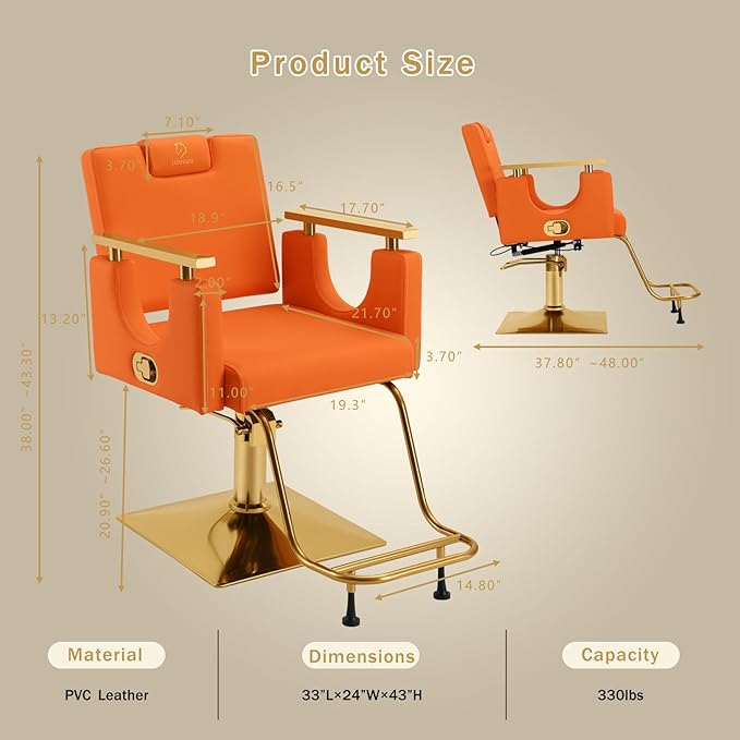 Heavy Duty Barber Chair, 360° Swivel Reclining Salon Chair for Hair Stylist, Height Adjustable Hydraulic Hairdressing Chair with Footrest for Barber Shop, Beauty Salon, Hairdressers