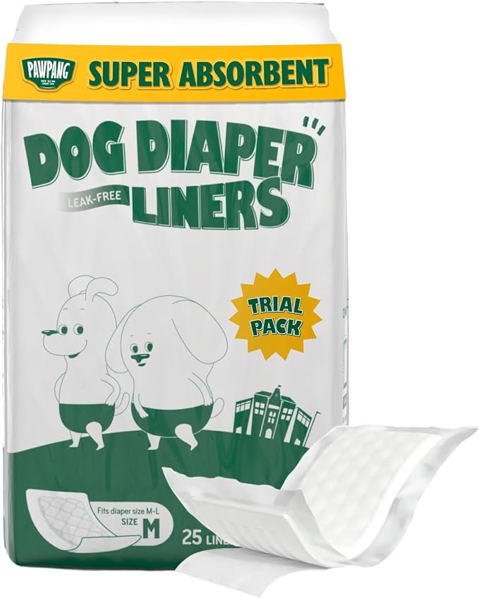 Dog Diaper Liners Trial Pack, Absorbent Inserts, 25ct, Medium | Try Before Full Pack