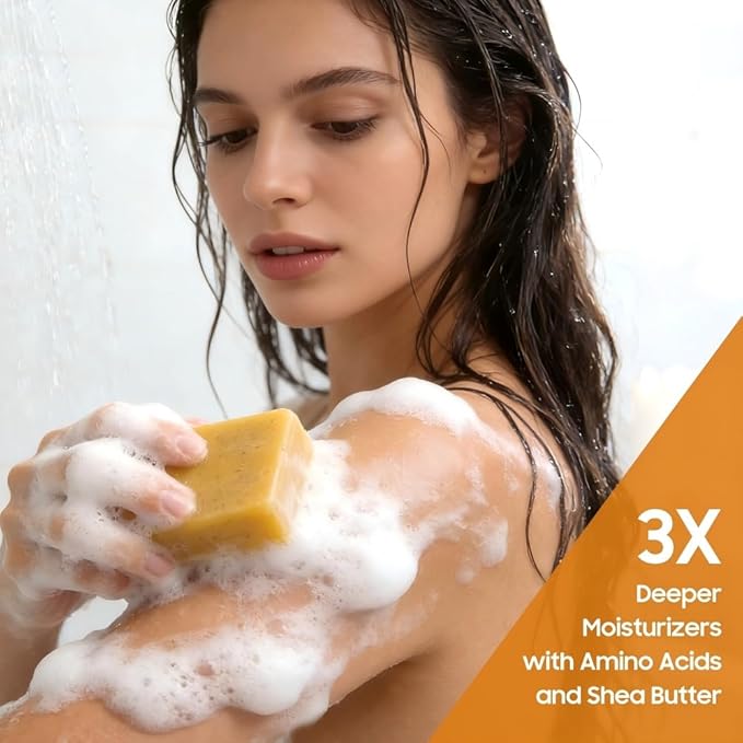 Lemon & Turmeric Glow Soap Bar for Dark Spots Remover, Powered by Kojic Acid & Vitamin C for Brightening & Fading Acne Scars - 3x Moisturizing with Shea Butter - SLS Free