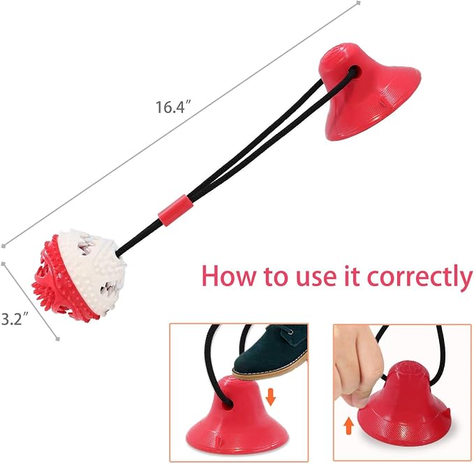 Askhald Dog Toys, Dog Chew Toys for Aggressive chewers,Rope with Suction Cup for Puppy Training Treats Teething for Boredom, Small Dog Puzzle Toy Treat Food Dispensing Ball (red)